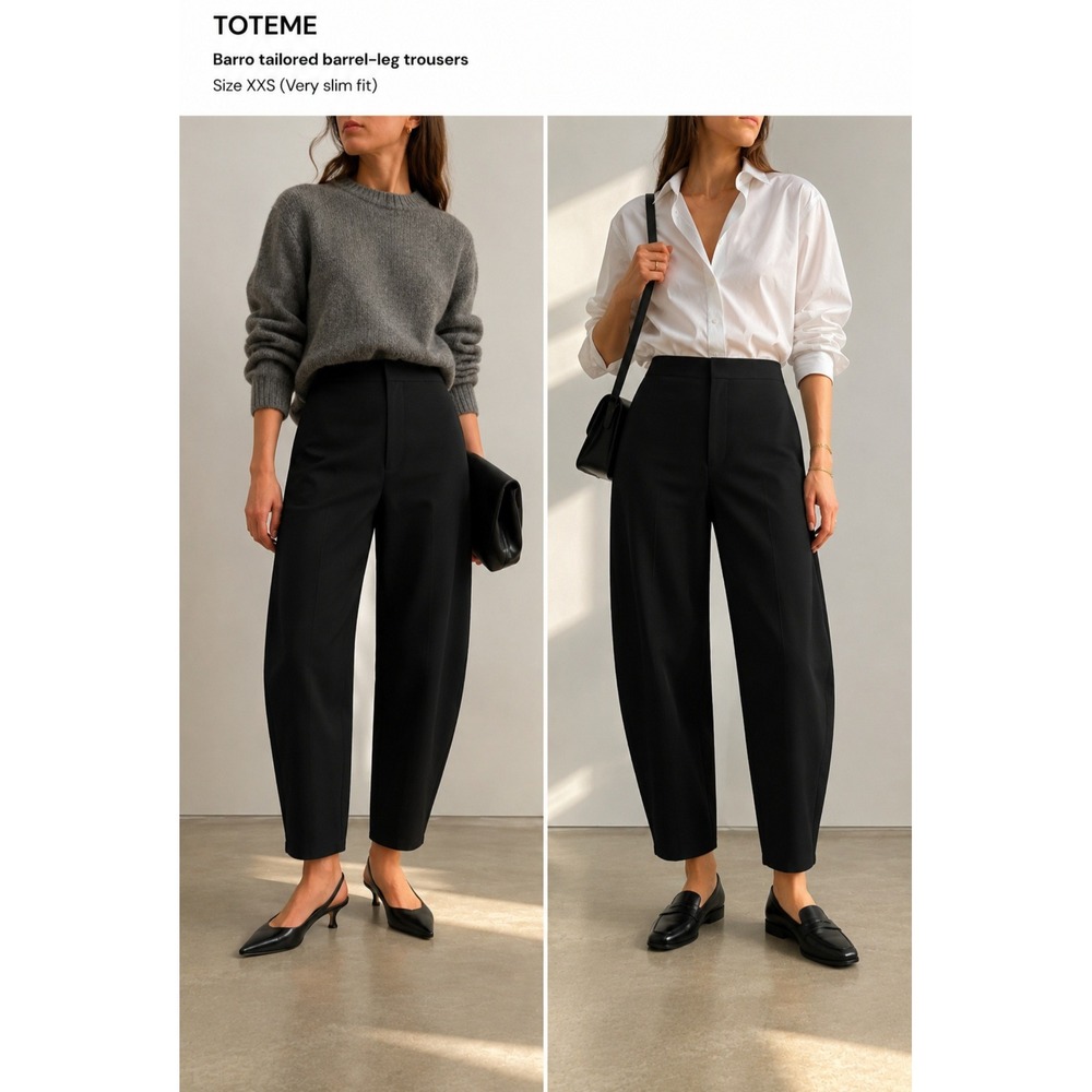 Toteme Barro Tailored Barrel Leg Trousers Black High Rise XXS 201-201-715